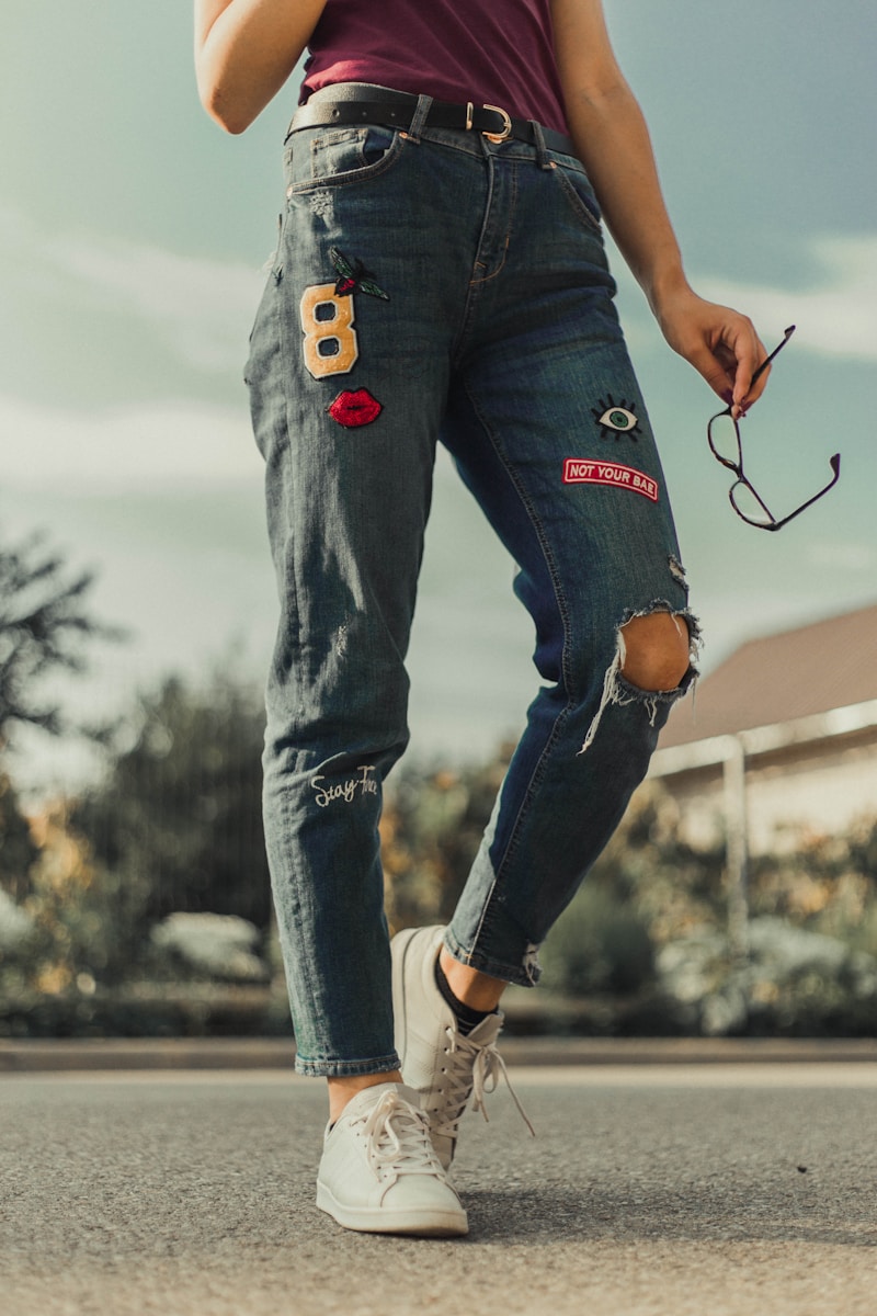 Distressed patch denim